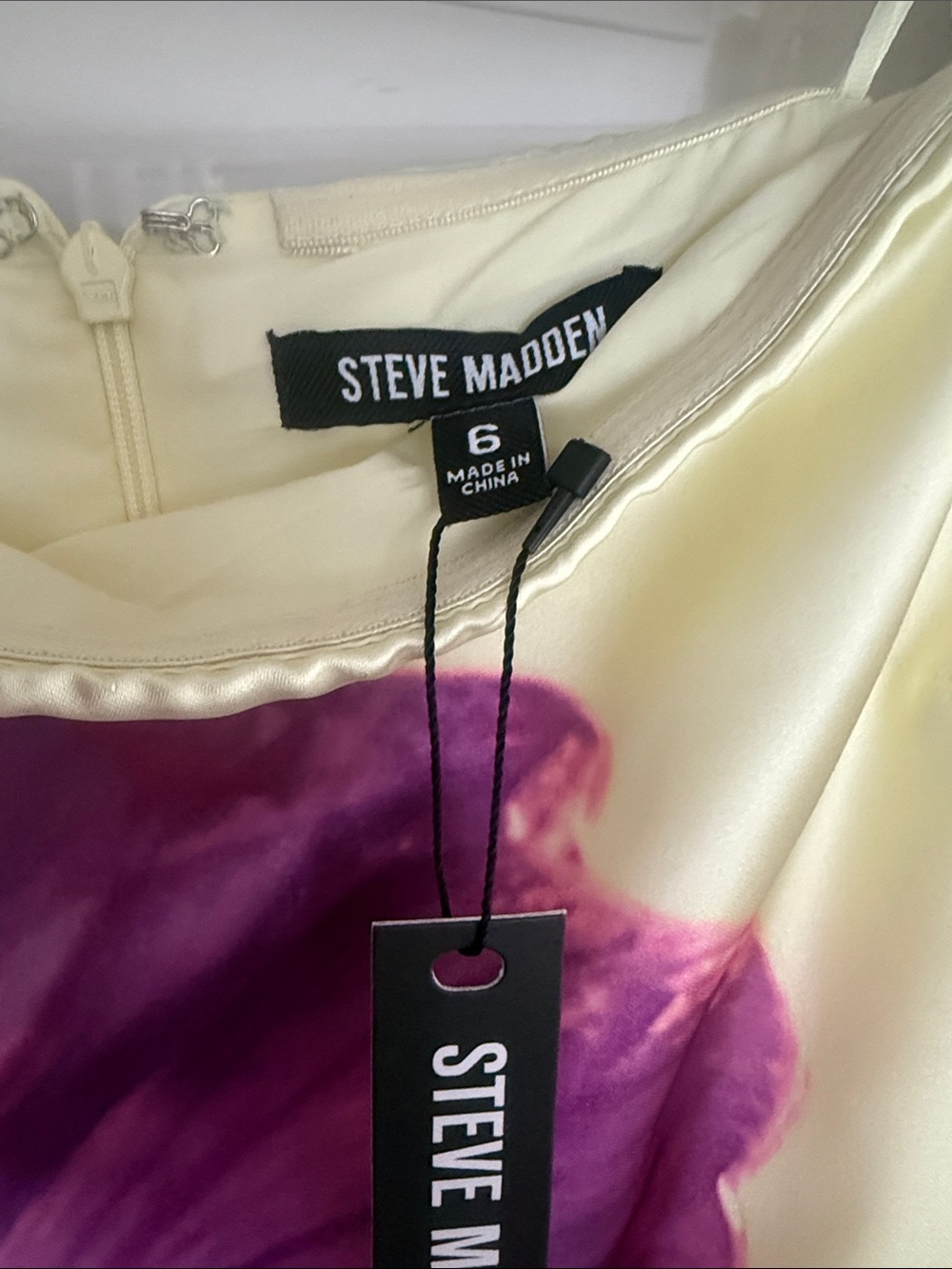 Steve Madden Cream Slip Dress with Bold Purple Floral Print - Picture 2 of 2